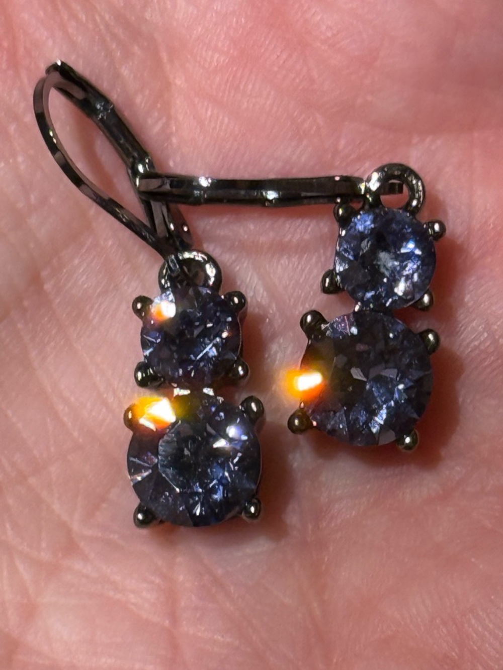 Blackened Earrings with Purple Round Cubic Zirconia Gems